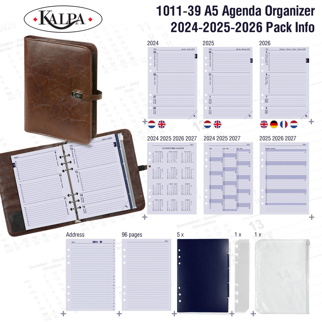 Refillable A5 Agenda Ring Binder with 2024 2025 2026 Pack Info