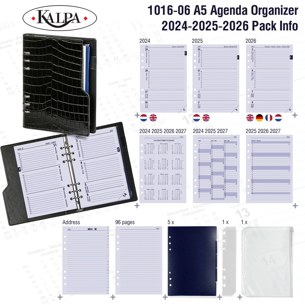 Refillable A5 Planner Agenda with 2024 2025 2026 Pack Info