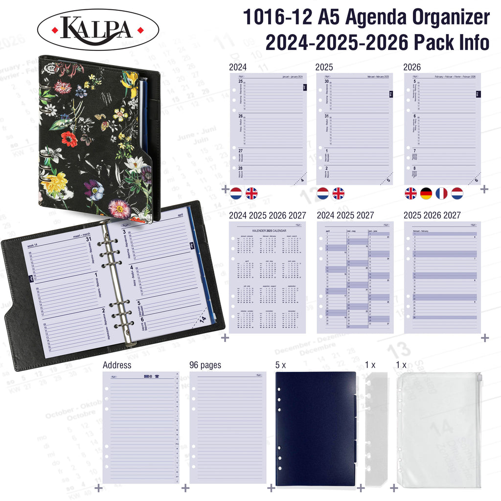 Refillable A5 Ring Binder Organizer with 2024 2025 2026 Pack Info