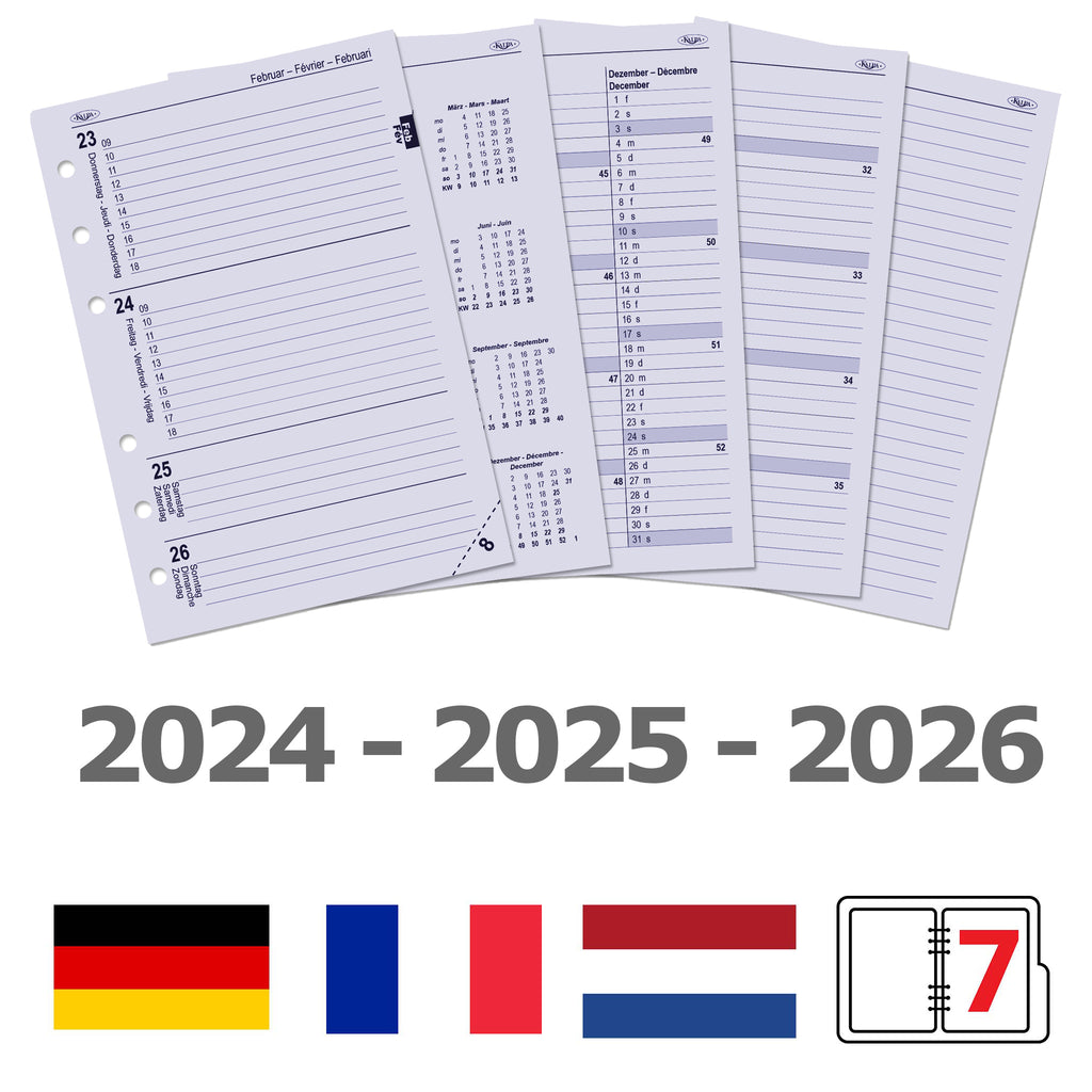 A5 Diary Refills Weekly DE FR NL EN 2024 2025 2026