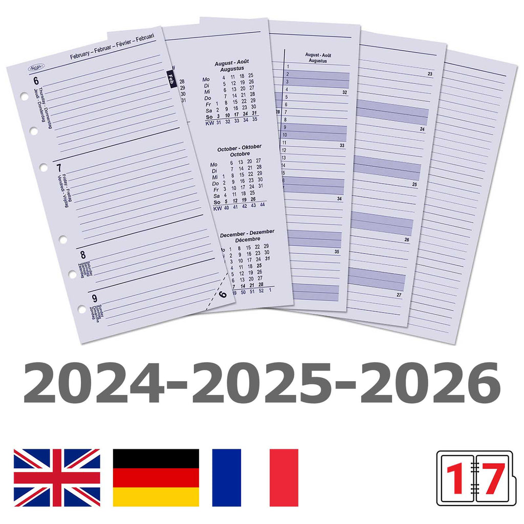 Personal Agenda Planner Refill Paper 2024 2025 2026 English German French