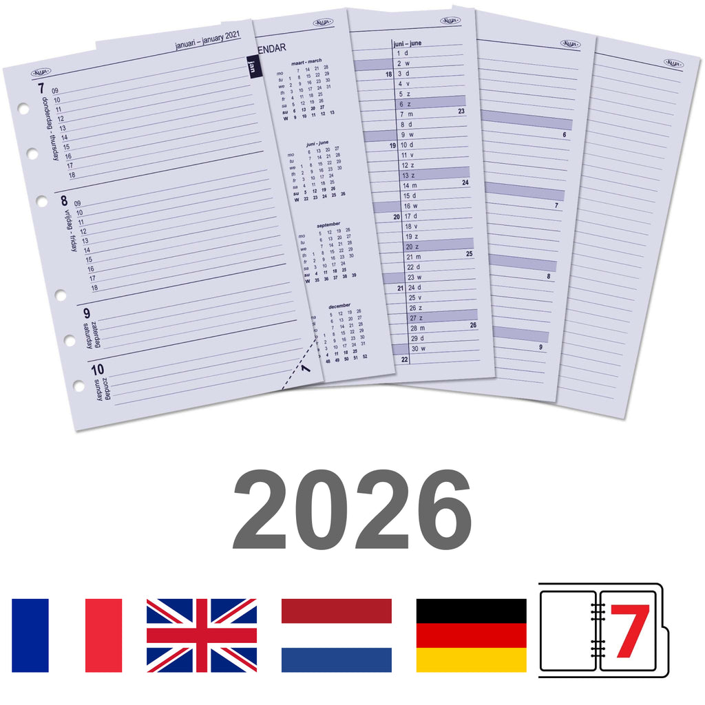 Personal Ring Binder Agenda Inserts EN DE FR NL 2026