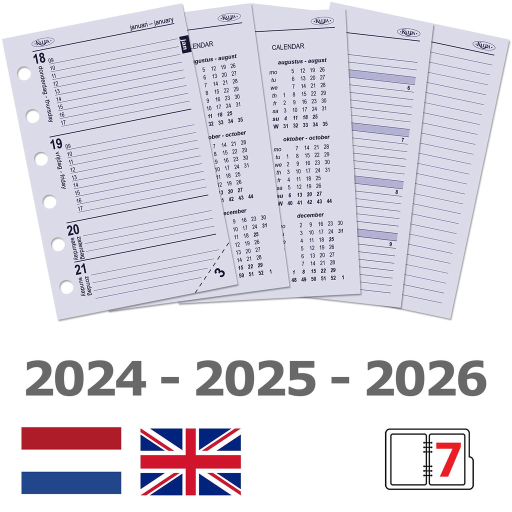 Pocket Agenda Refill Paper Weekly NL EN DE FR 2024 2025 2026