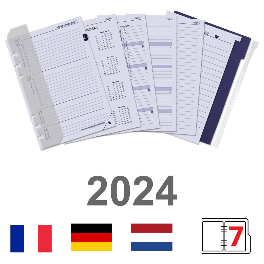A5 6 Ring Diary Refills  Weekly Complete Set NL DE FR 2024