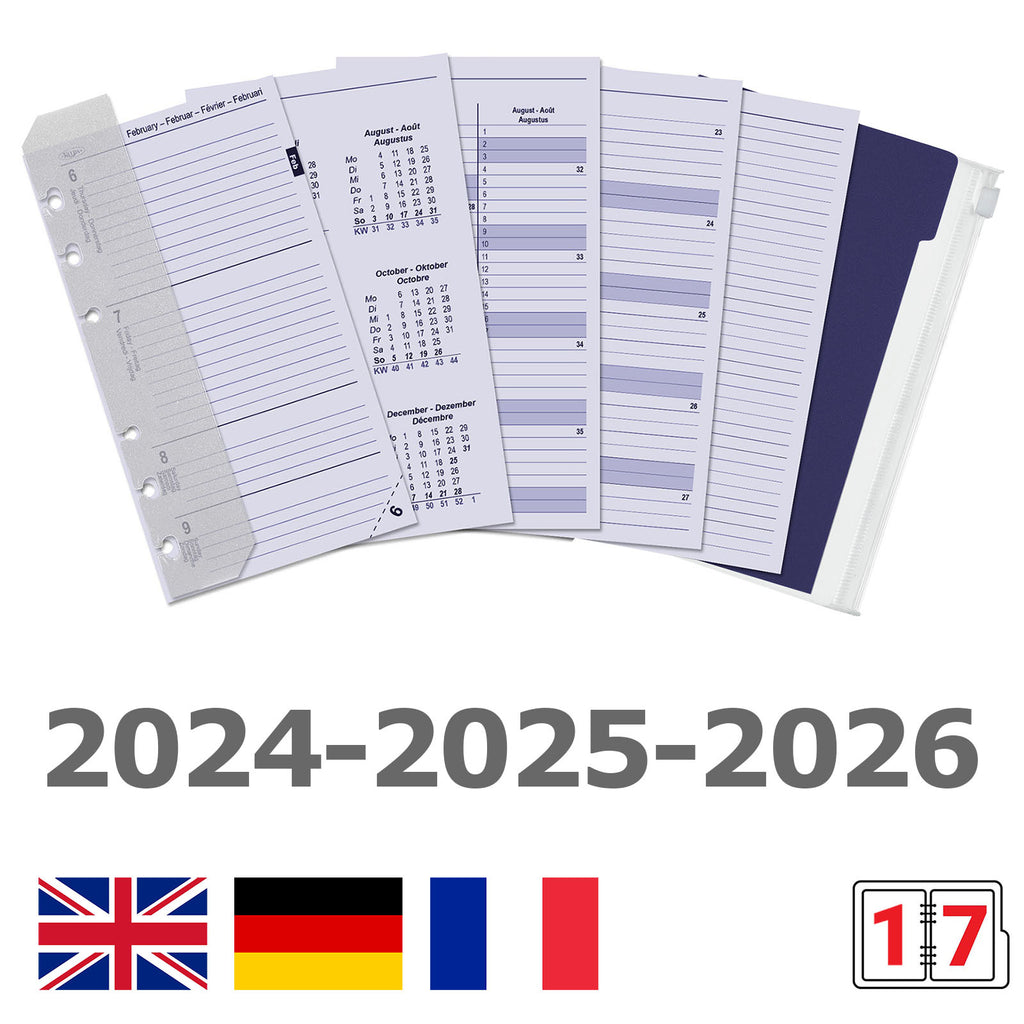 Personal 6 Ring Agenda Organizer Refills Complete Set Weekly EN DE FR 2024 2025 2026