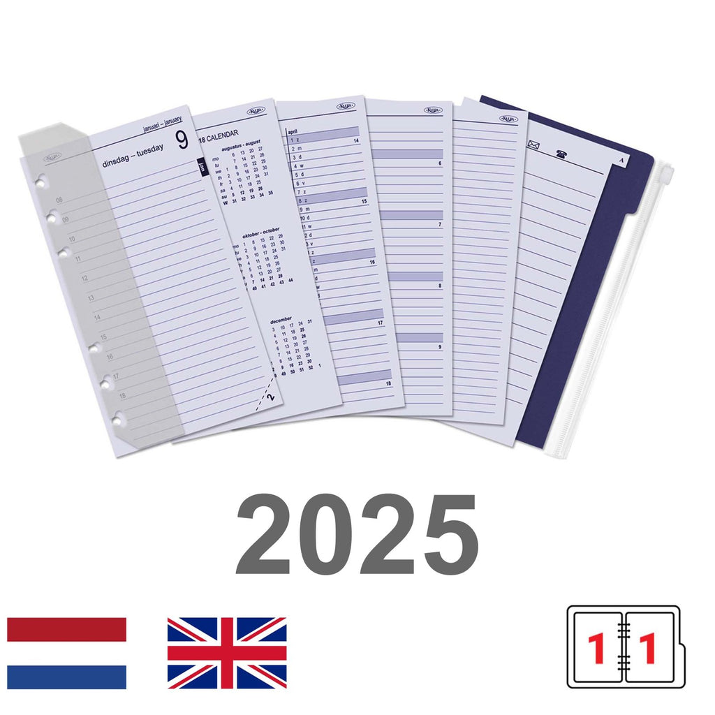 Pocket 6 Ring Agenda Organizer Refills Daily Complete Set NL EN 2025