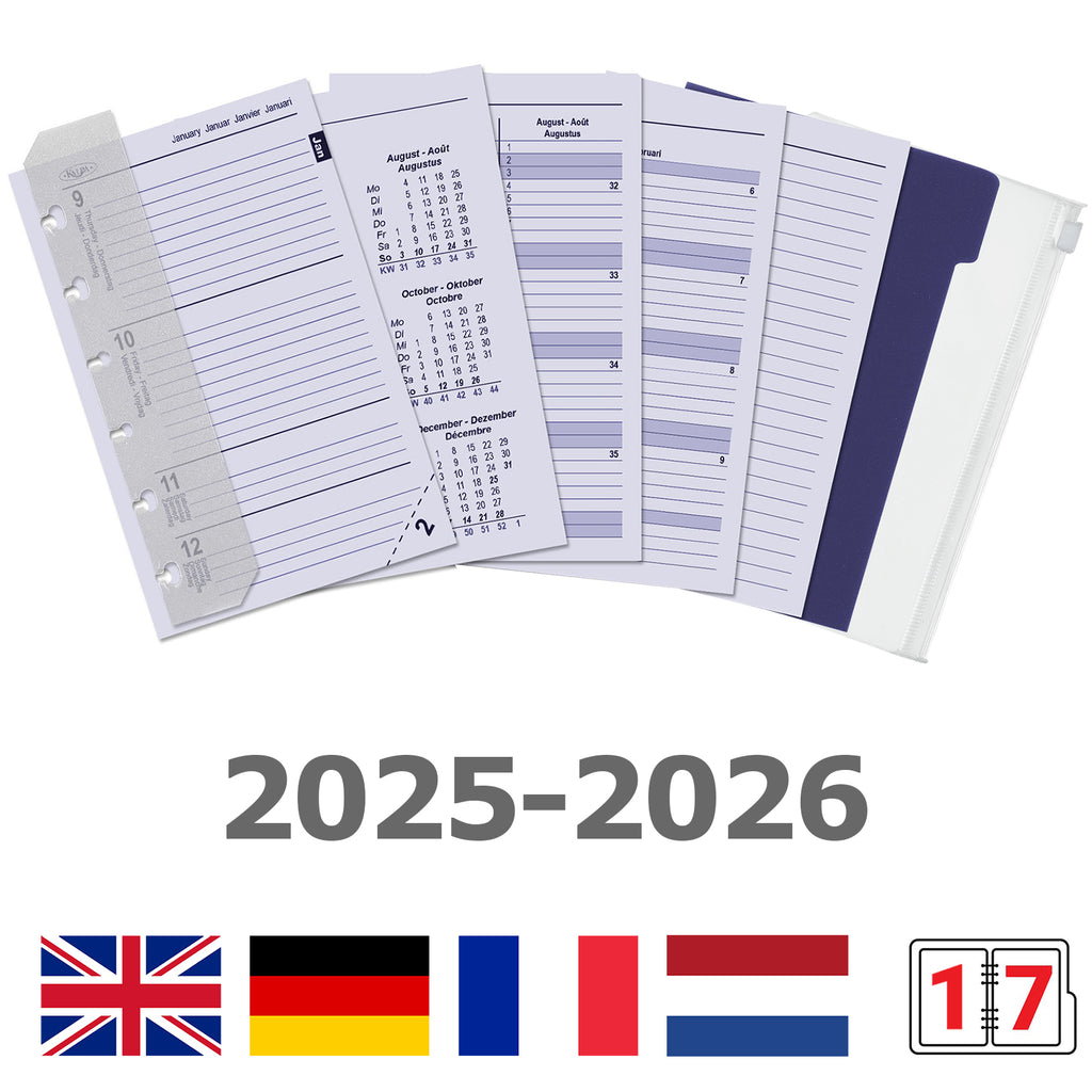 Pocket 6 Ring Planner Refills Weekly Complete Set EN FR DE NL 2025 2026