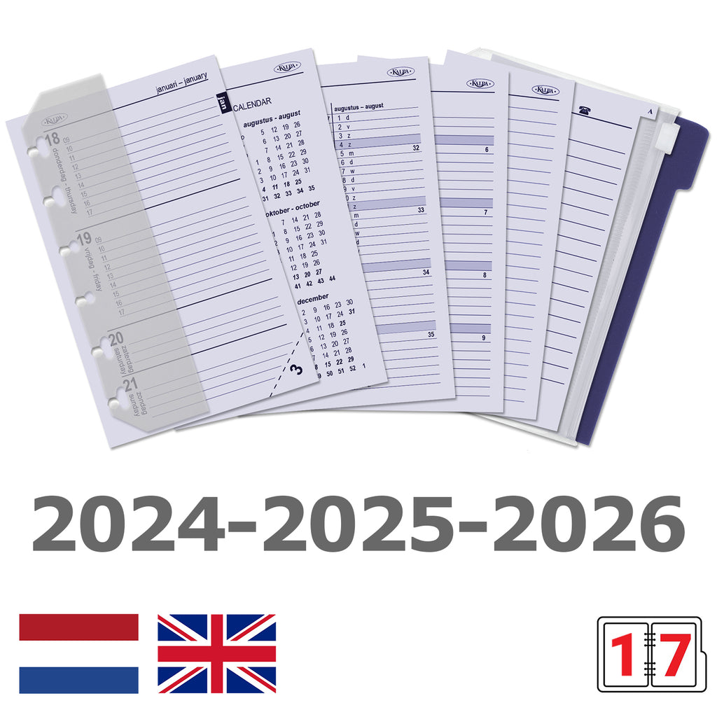 Pocket Planner Organizer Inserts Complete Set NL EN DE FR 2024 2025 2026