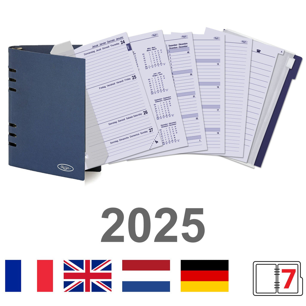A5 6 Ring Agenda Inserts Weekly EN FR DE NL 2025