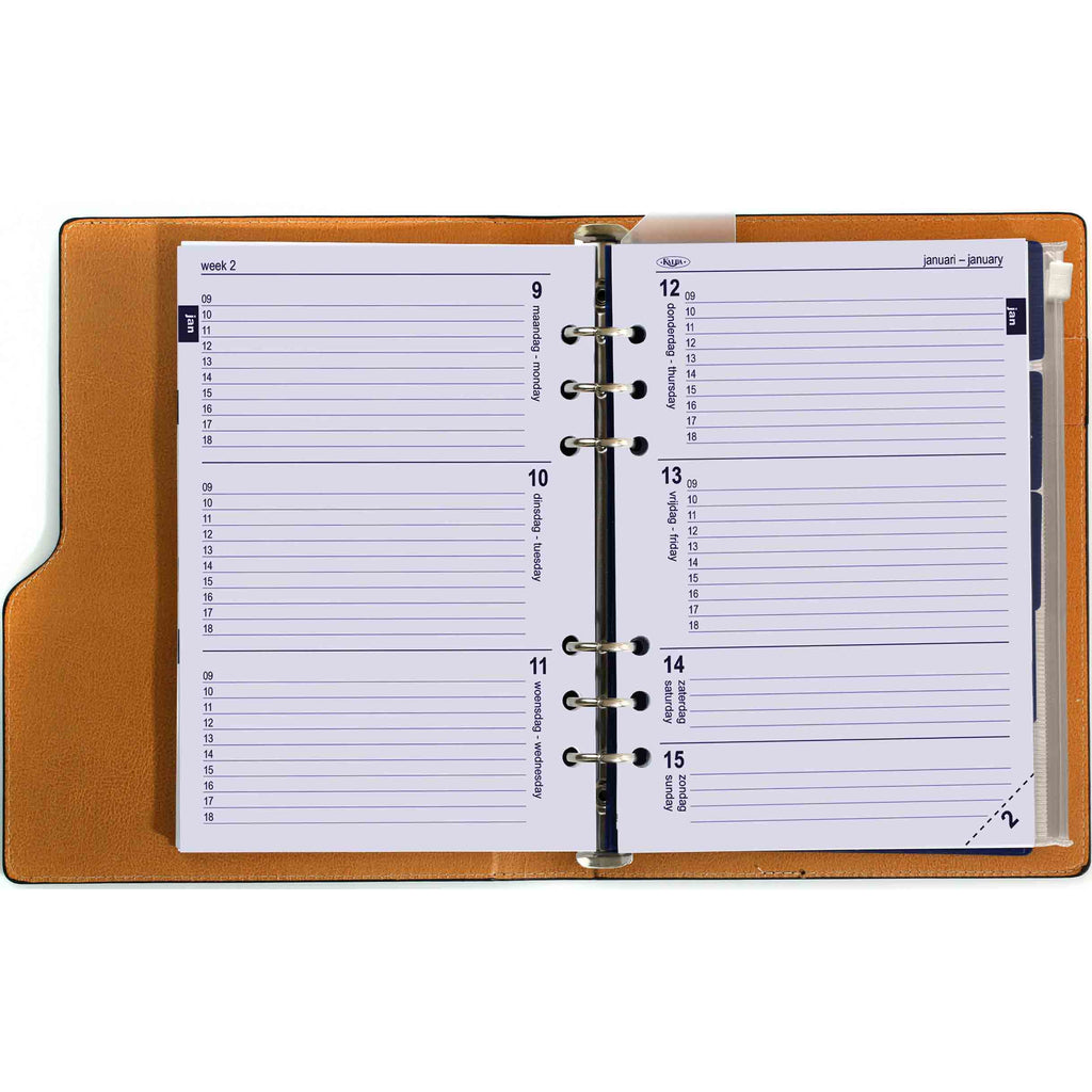 Open View of Kalpa Refillable A5 6 Ring Binder Agenda Pullup Black in Dutch and English