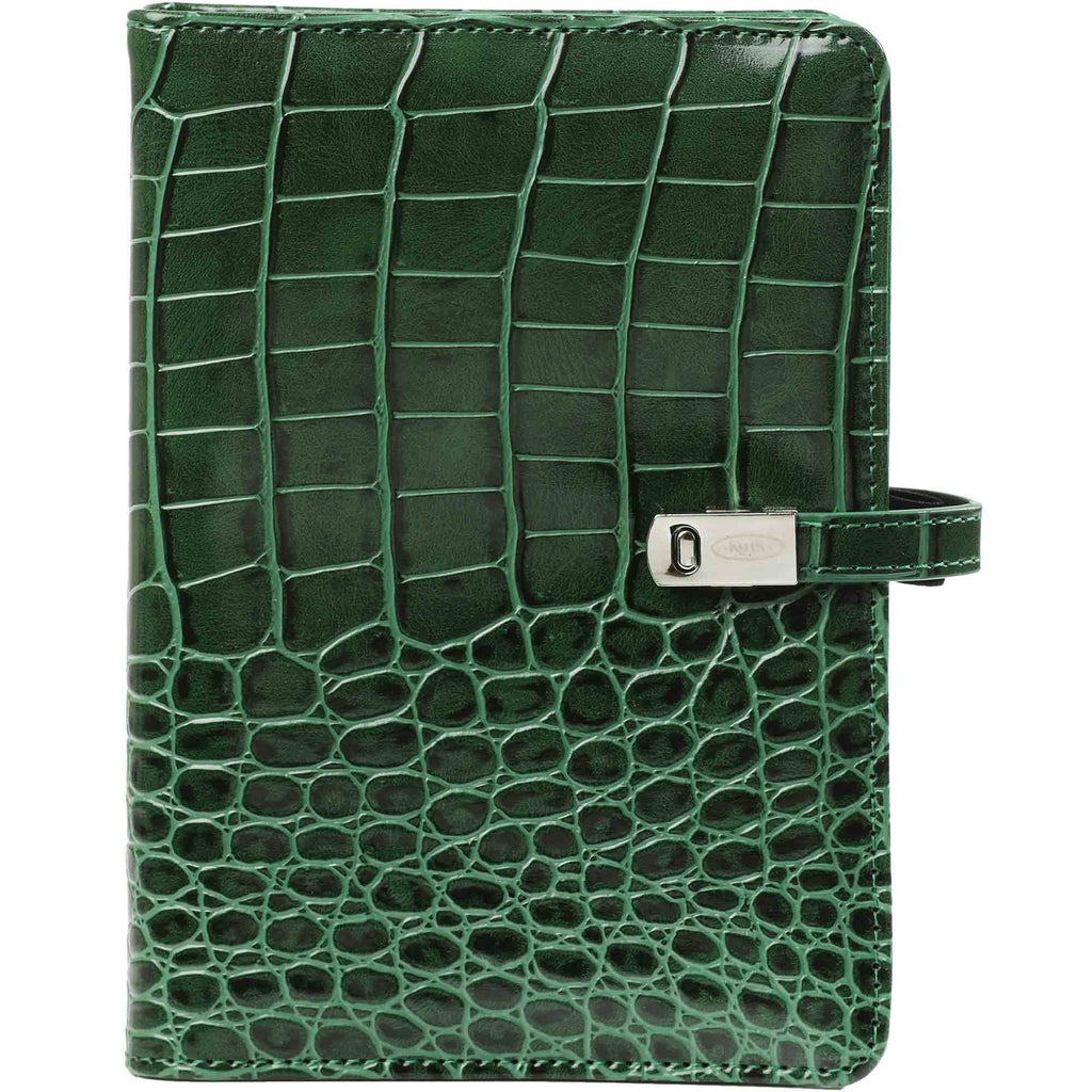 Stylish  Refillable Personal Planner Croco Forest Green
