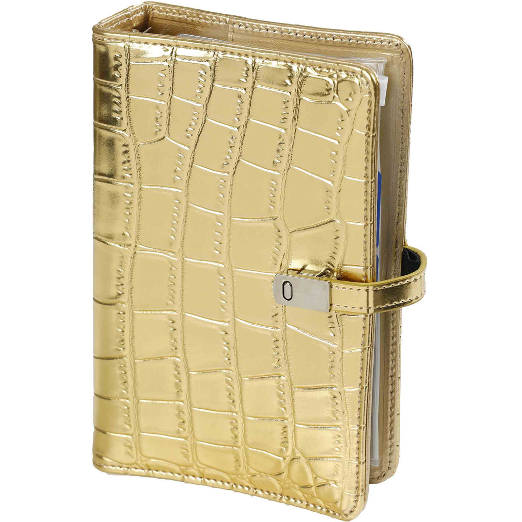High Quality Refillable Personal Ring Binder Croco Gold