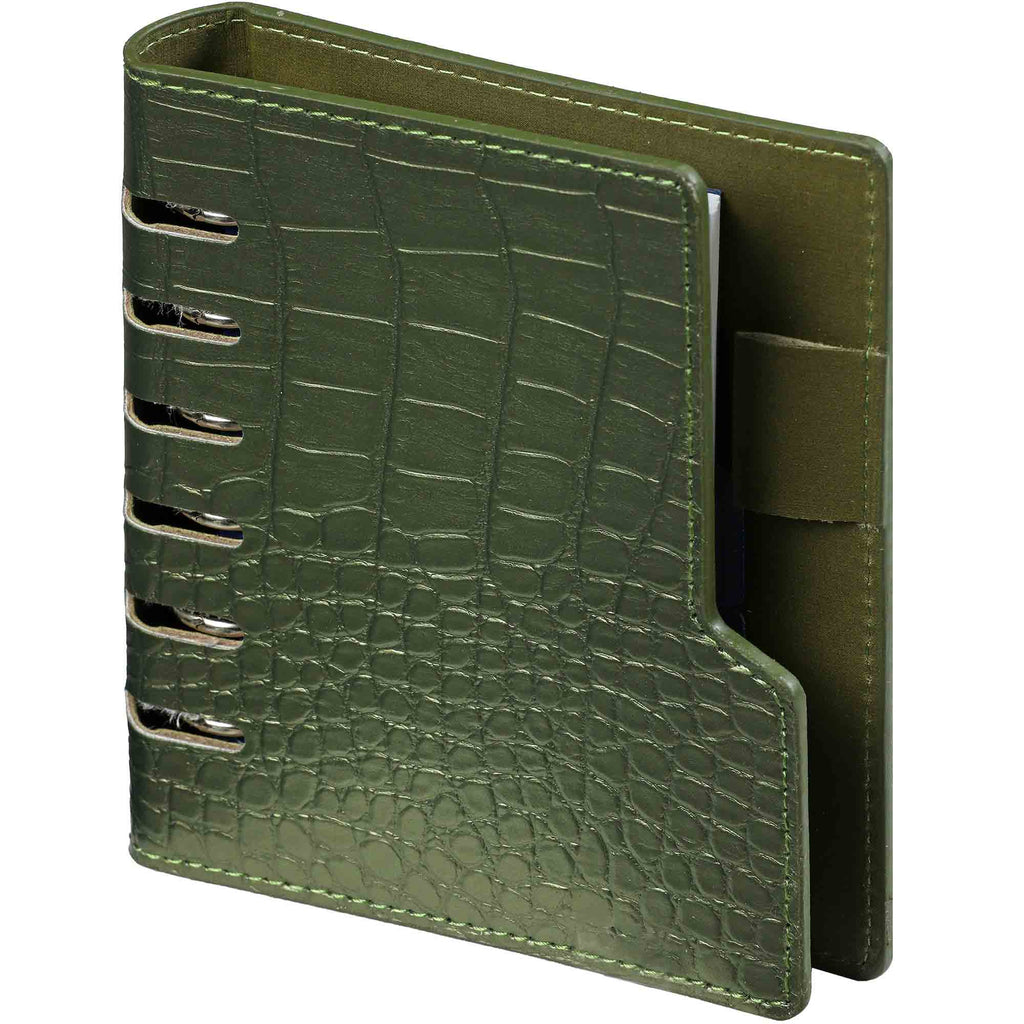 Stylish  Refillable Pocket 6 Ring Binder Agenda Gloss Croco Green