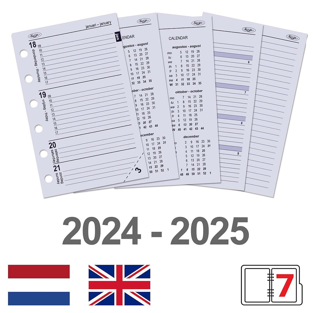Pocket 6 Ring Agenda Planner Inleg 1 Week per 2 Paginas NL EN 2024 2025