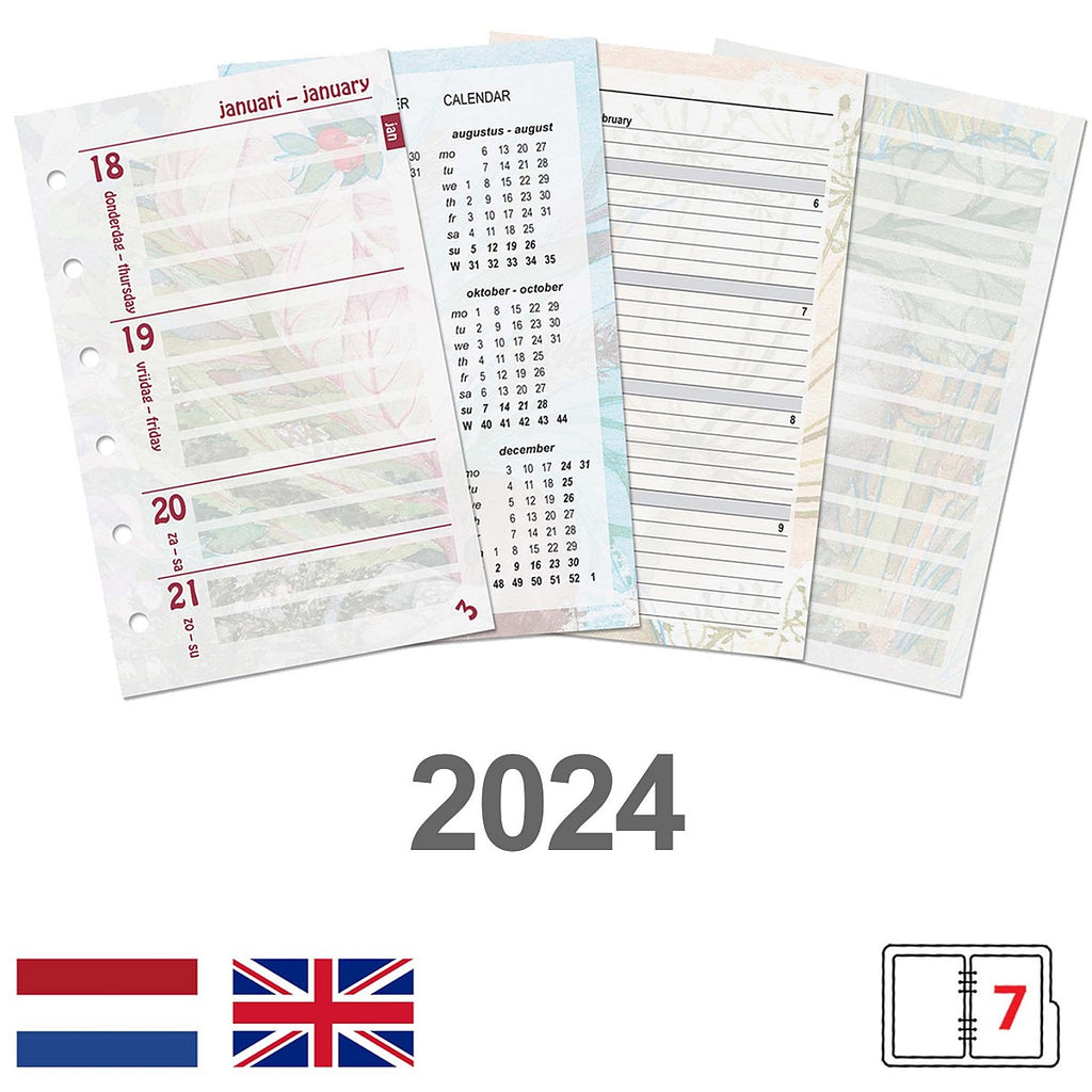 Pocket 6 Ring Diary Inleg 1 Week per 2 Paginas NL EN 2024