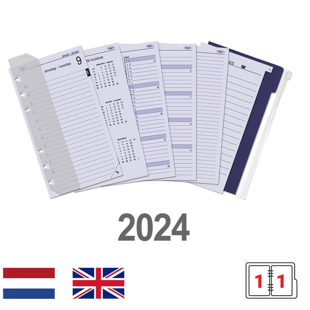 Personal 6 Ring Diary Inleg 1 Dag per Pagina  EN NL 2024 complete set
