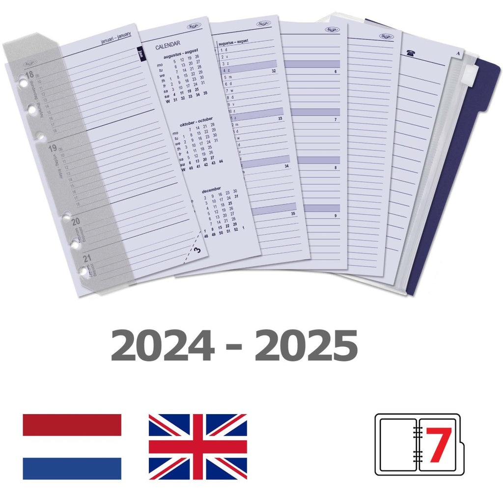 Personal 6 Ring Agenda Organizer Inleg 1 Week per 2 Paginas Jaardoos NL 2024 2025