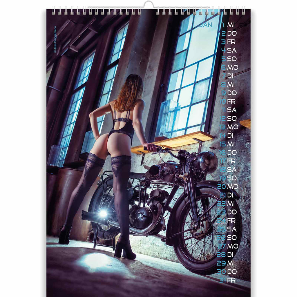 Sexy Babe Next to a Motorcycle in Nude Bike Calendar