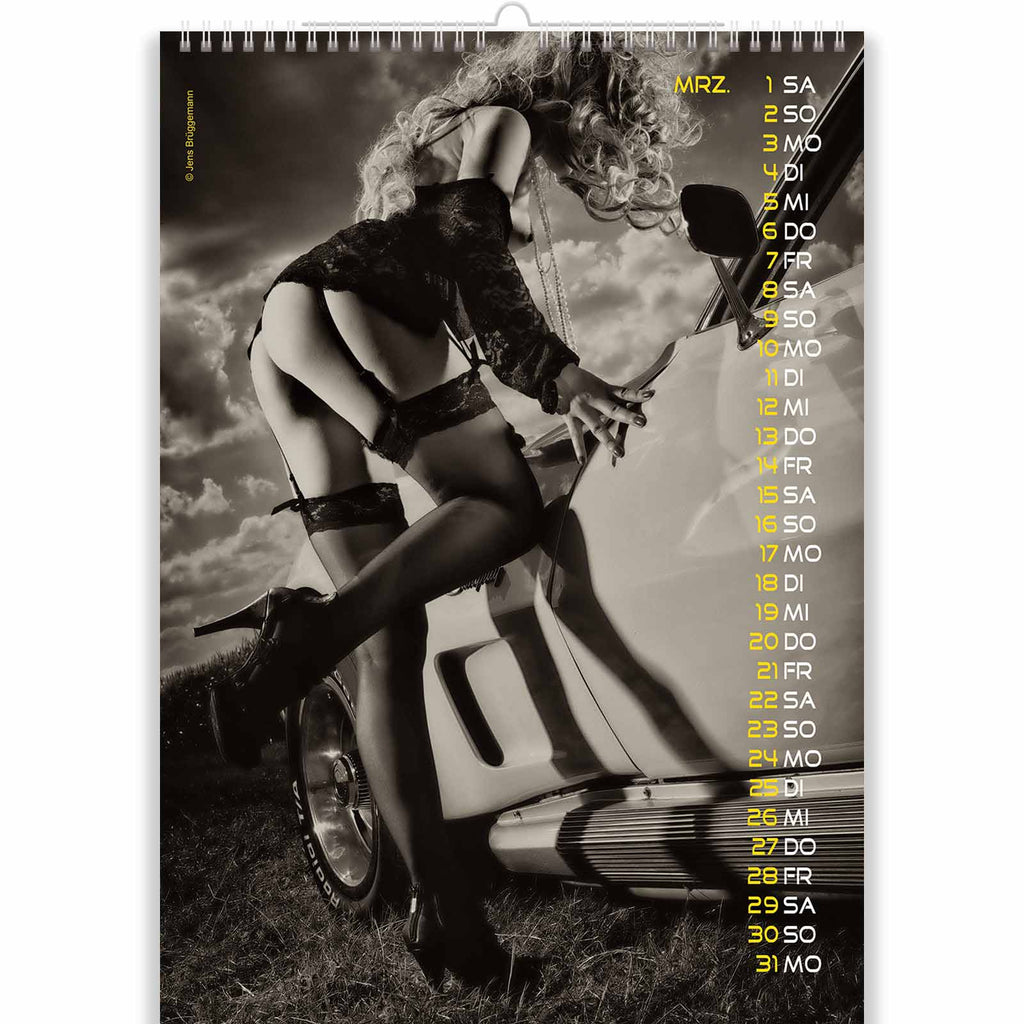 Sexy Blonde on High Hells in Sexy Vintage Car Calendar