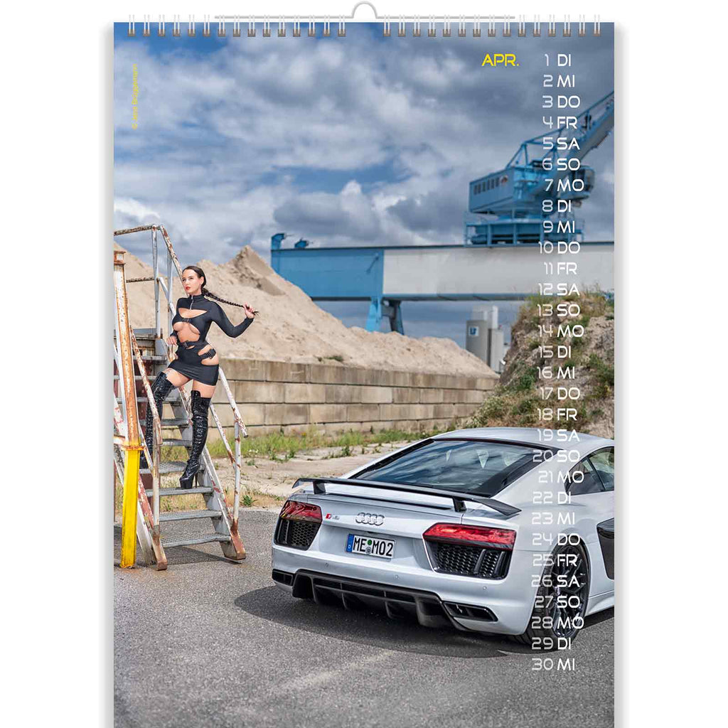 Sexy Brunnette Next to Her Audi in Nude Car Calendar