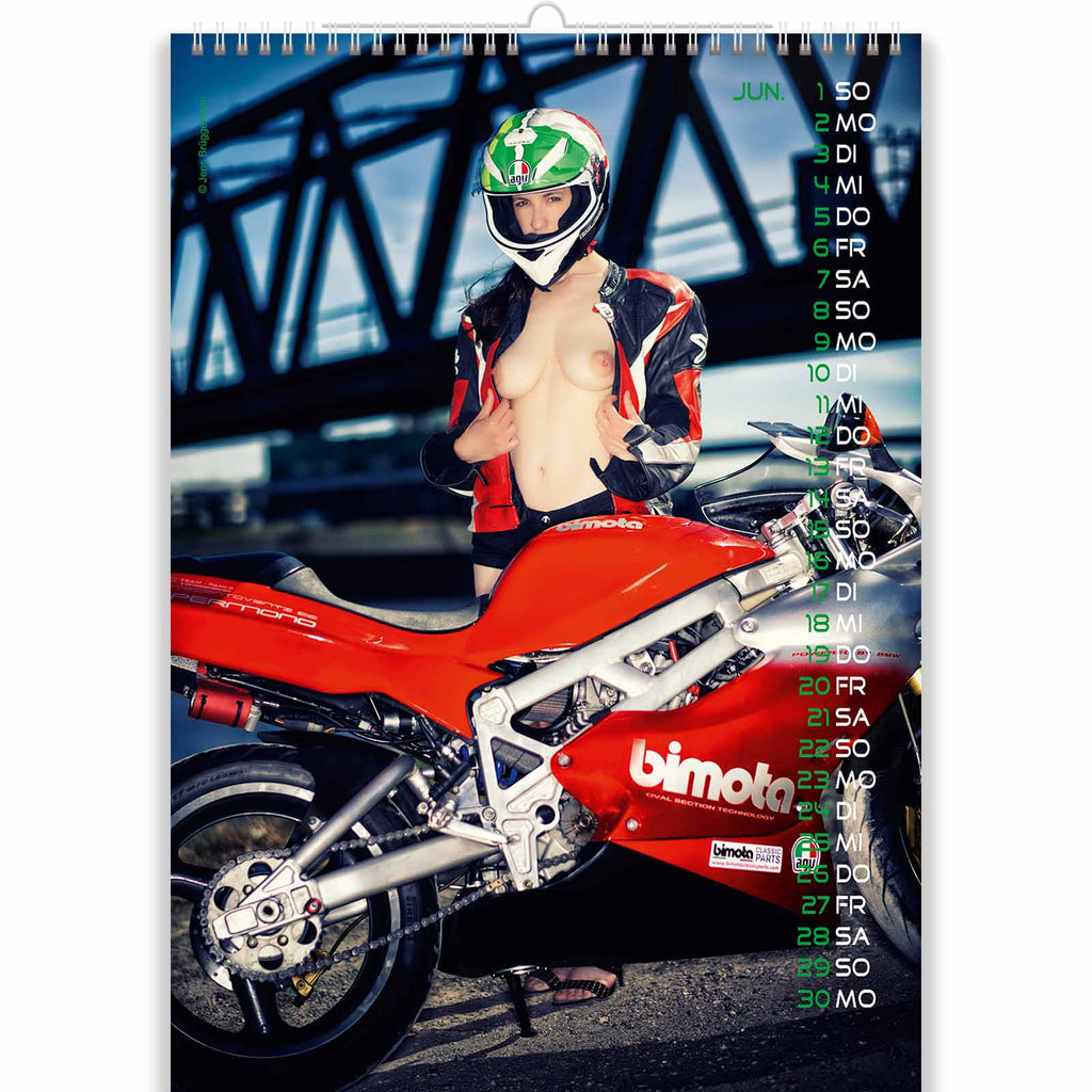 Hot Brunette in Nude Motorcycle Calendar
