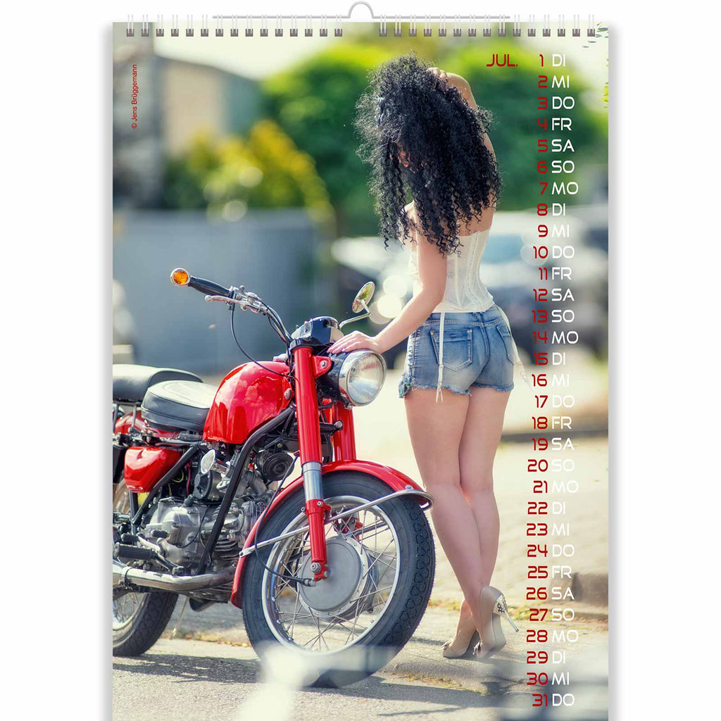 Latin Chick Next to Her Bike in Nude Bike Calendar