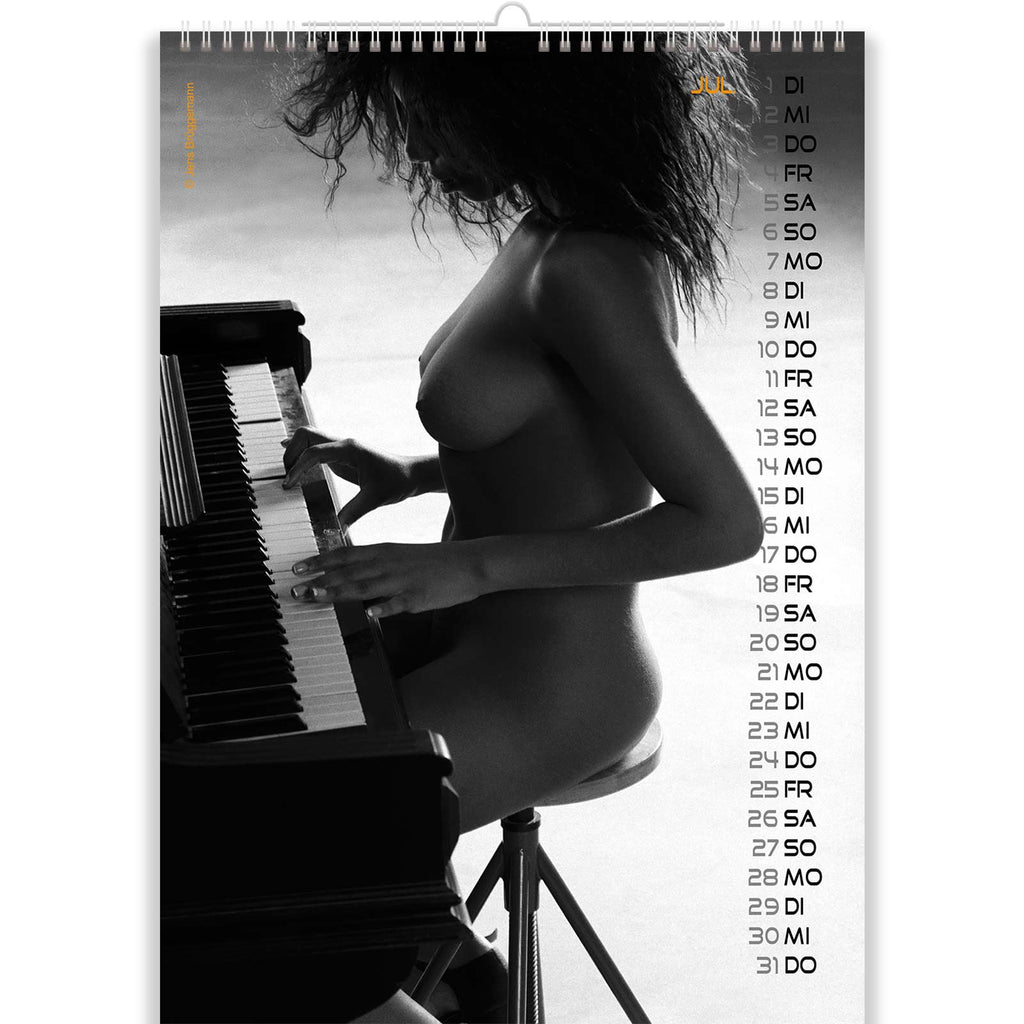 Curly Black Girl Plays Piano While She is Naked in Sexy Vintage Calendar