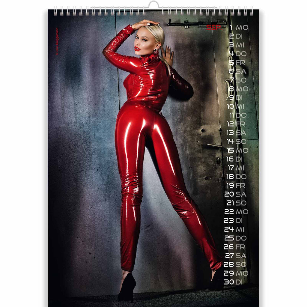 Blonde in Red Latex in Adult Fetish Calendar