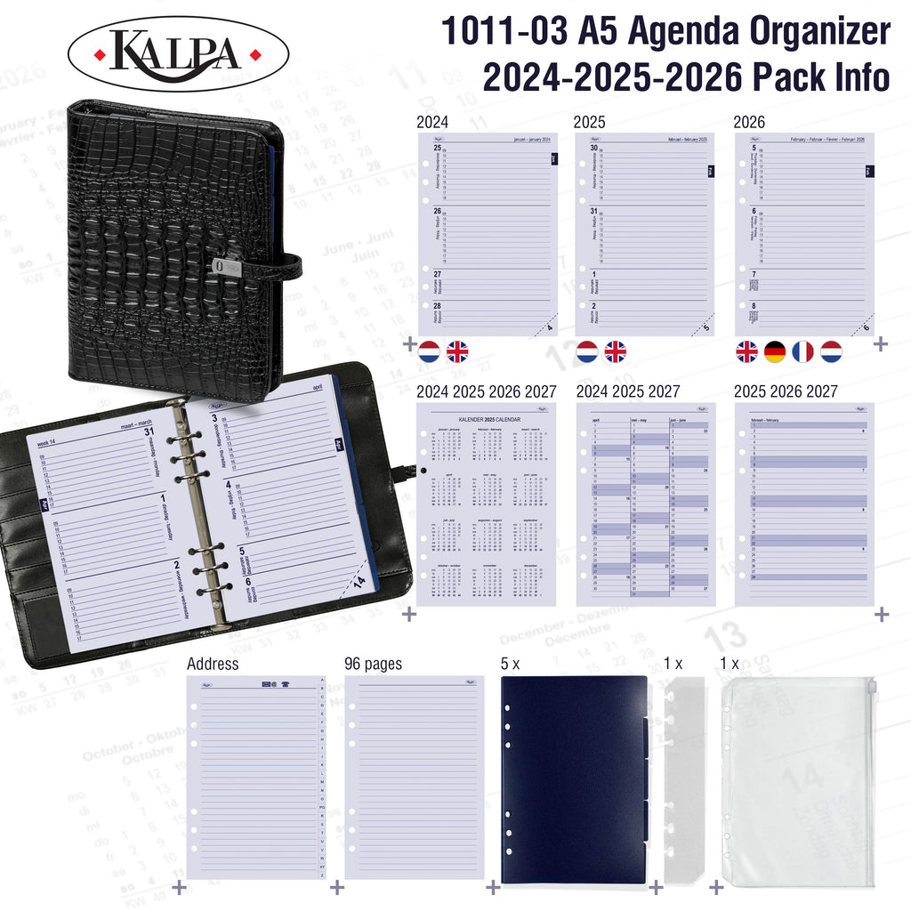 Refillable A5 Ring Binder Planner with 2024 2025 2026 Pack Info