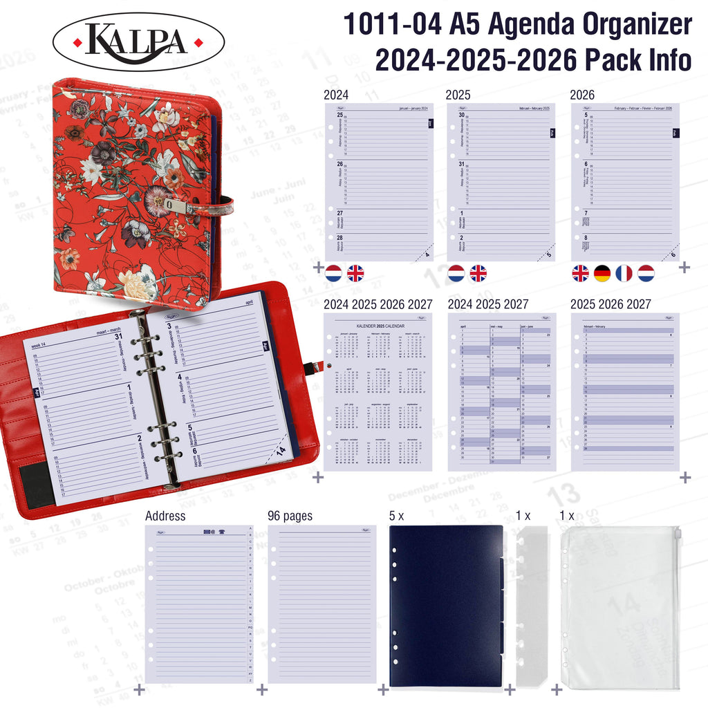 Refillable A5 Agenda Planner with 2024 2025 2026 Pack Info