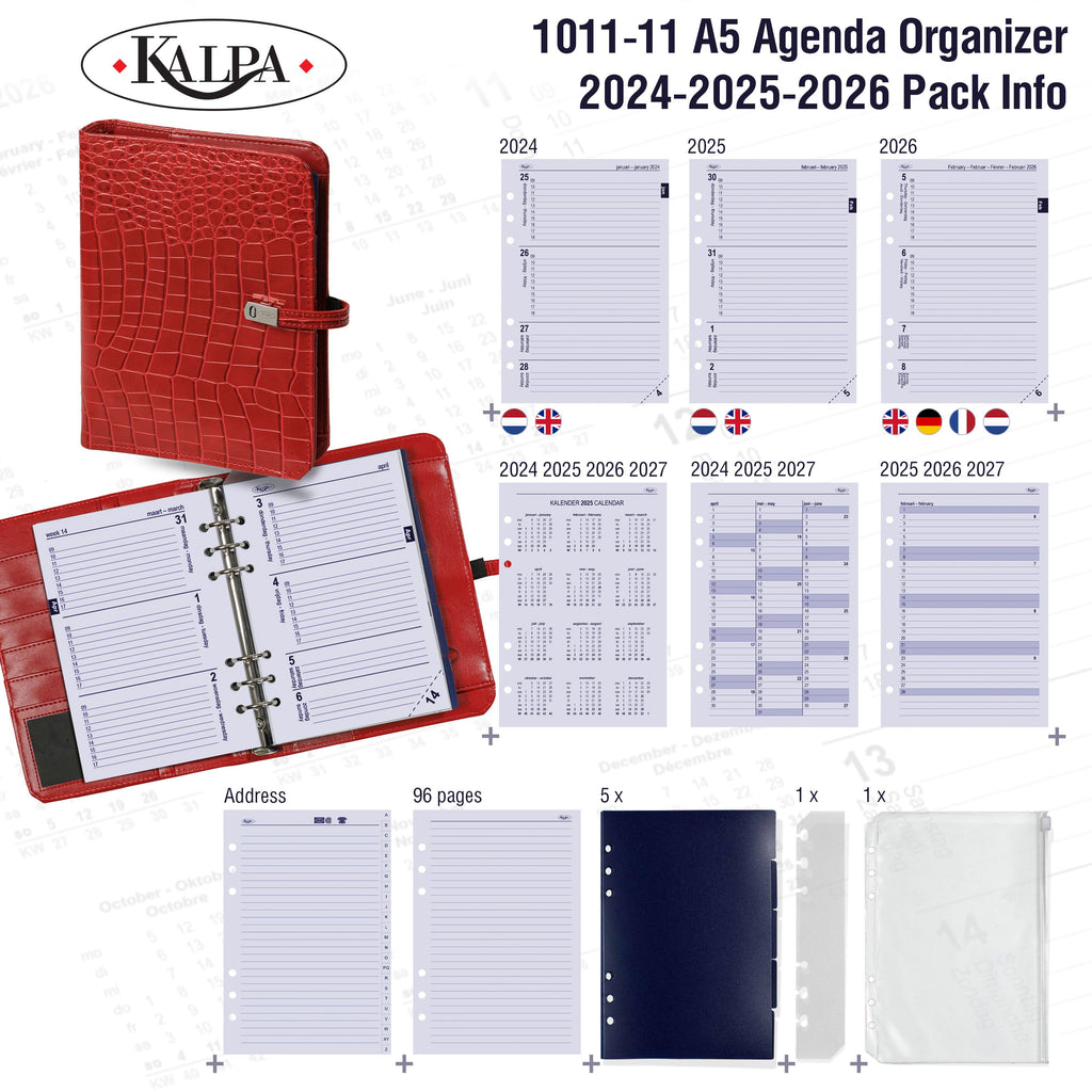 A5 6 Ring Binder Planner with 2024 2025 2026 Pack Info