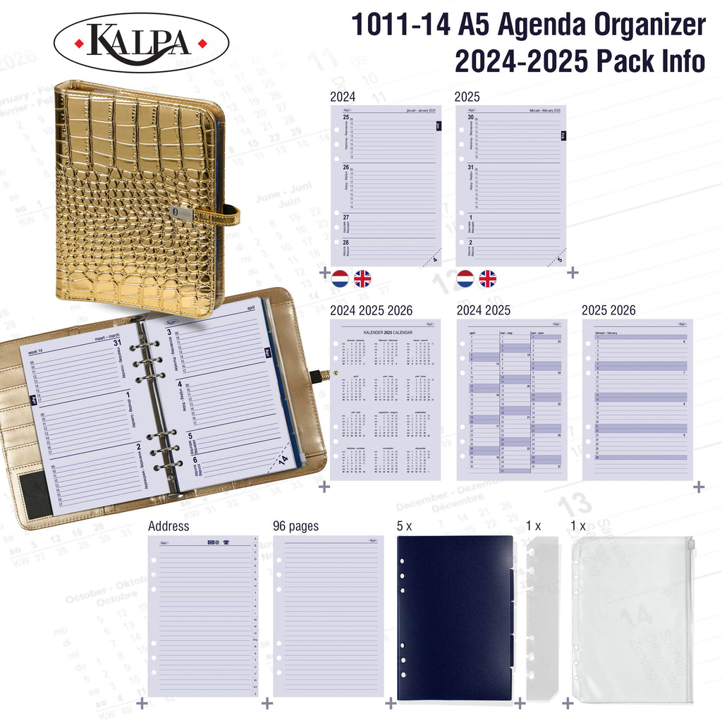  Refillable A5 Ring Binder Croco Gold with 2024 2025 Pack Info
