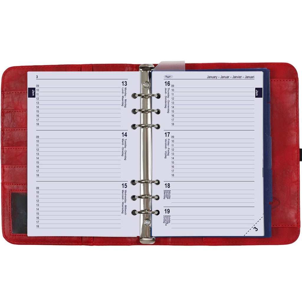 A5 6 Ring Binder Red Weekly Refill