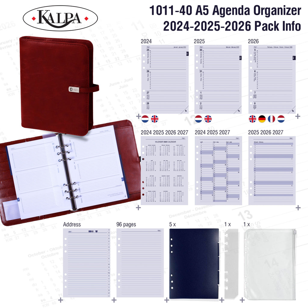 A5 Agenda Organizer with 2024 2025 2026 Pack Info