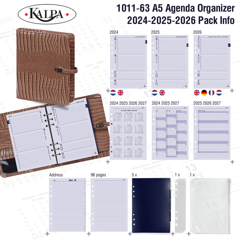 A5 Agenda with 2024 2025 2026 Pack Info