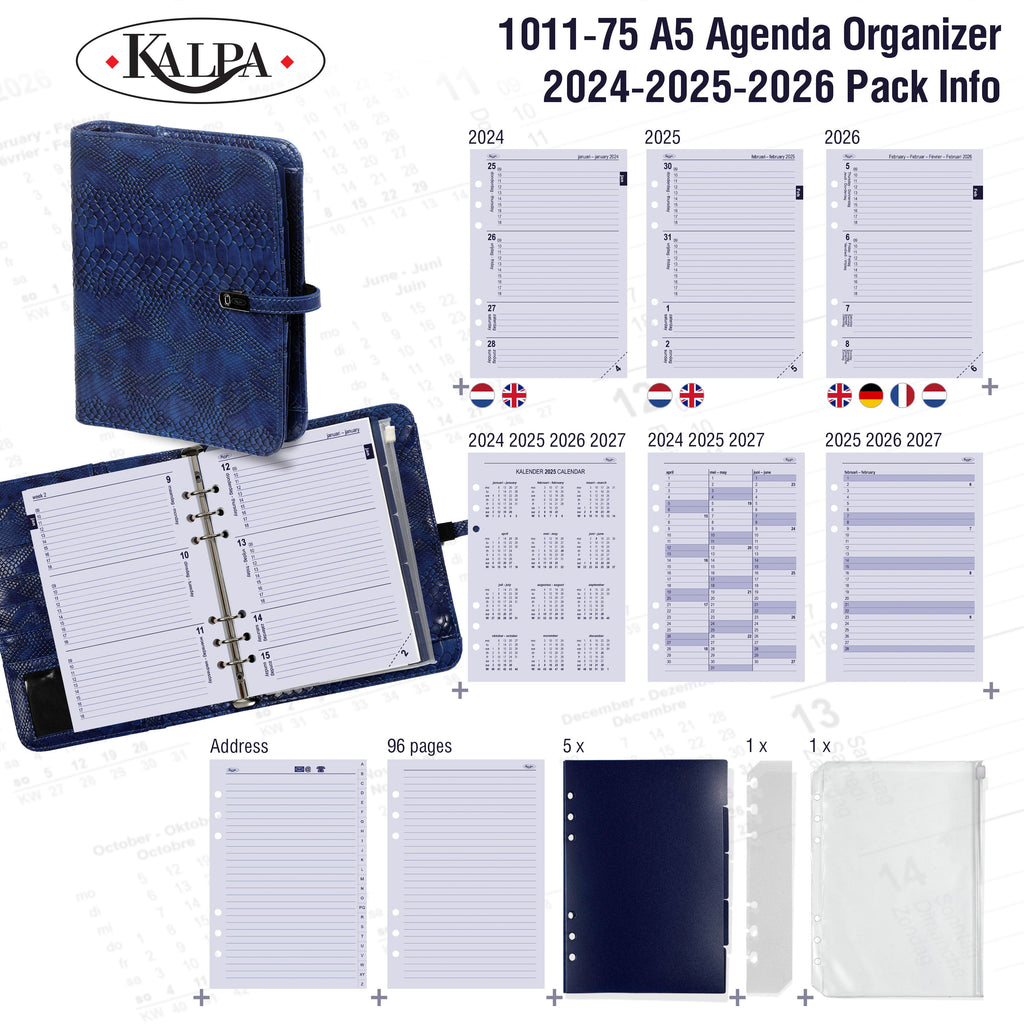 A5 Ring Binder Agenda with 2024 2025 2026 Pack Info