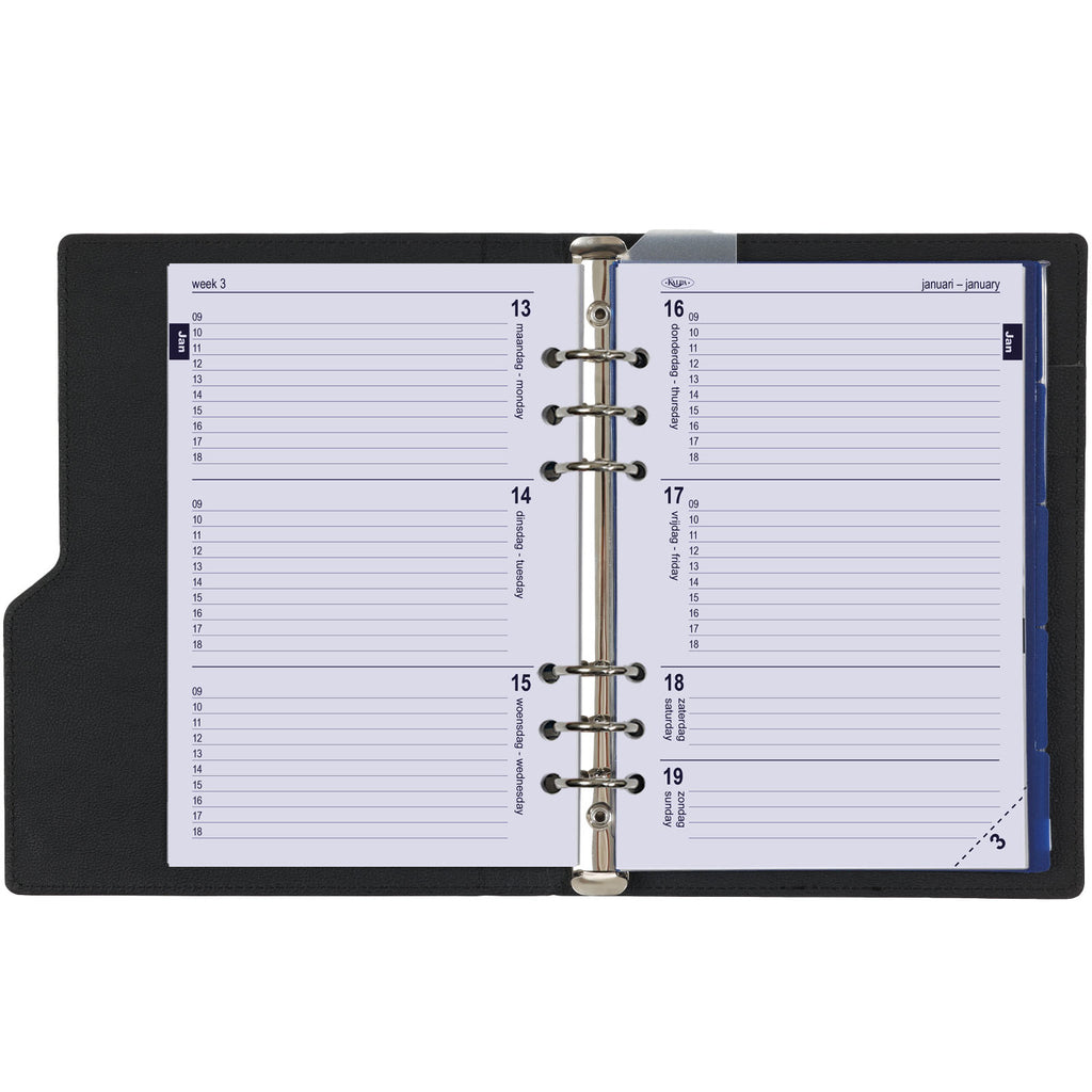 A5 6 Ring Planner Grain Black with Free Weekly Refills
