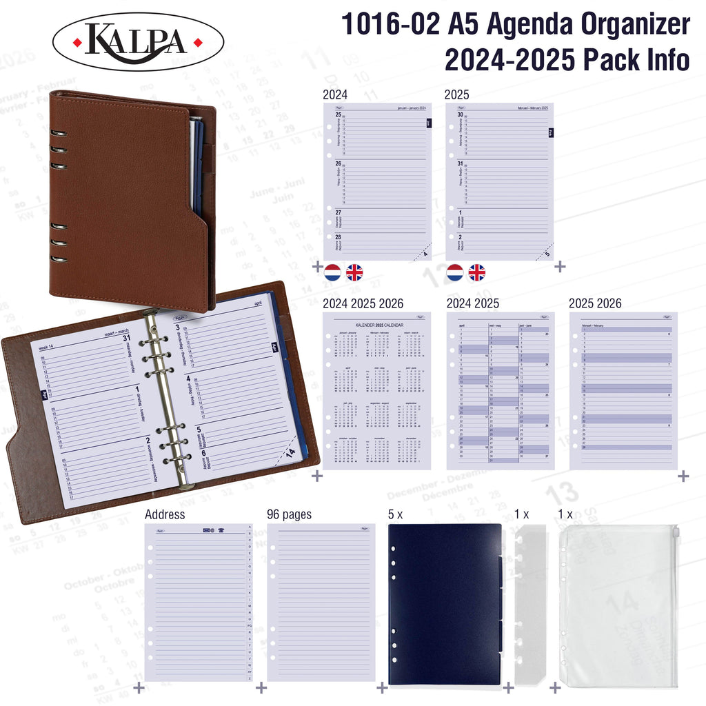 Compact Refillable A5 6 Ring Binder Organizer with 2024 2025 Pack Info
