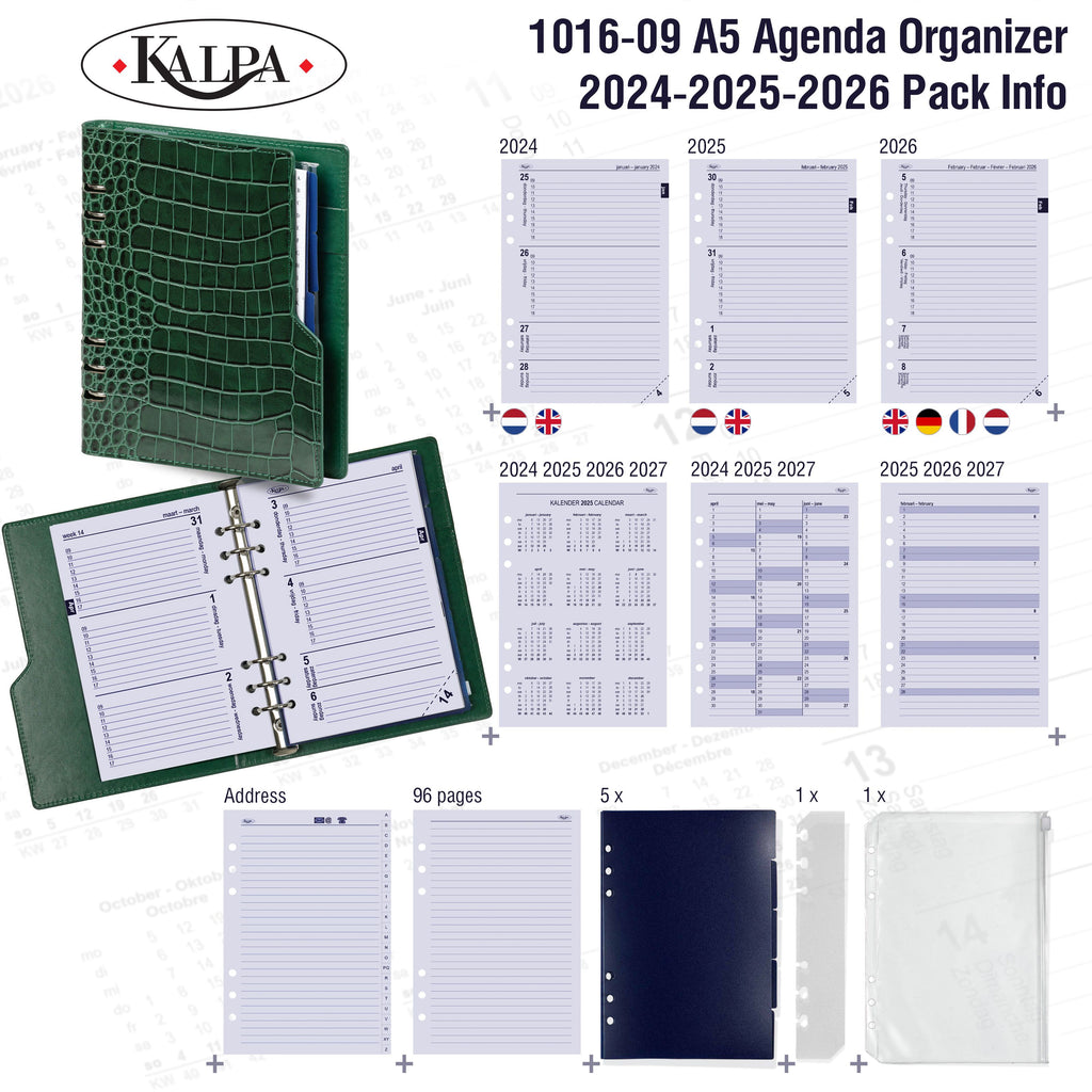 Refillable A5 Planner Organizer Compact with 2024 2025 2026 Pack Info