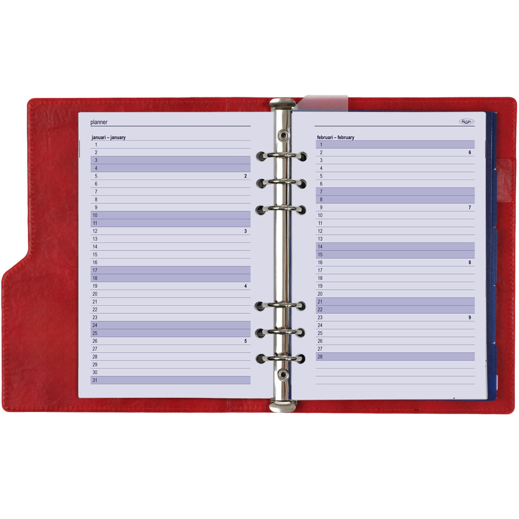 A5 6 Ring Planner Organizer Red Refills Monthly Calendar View