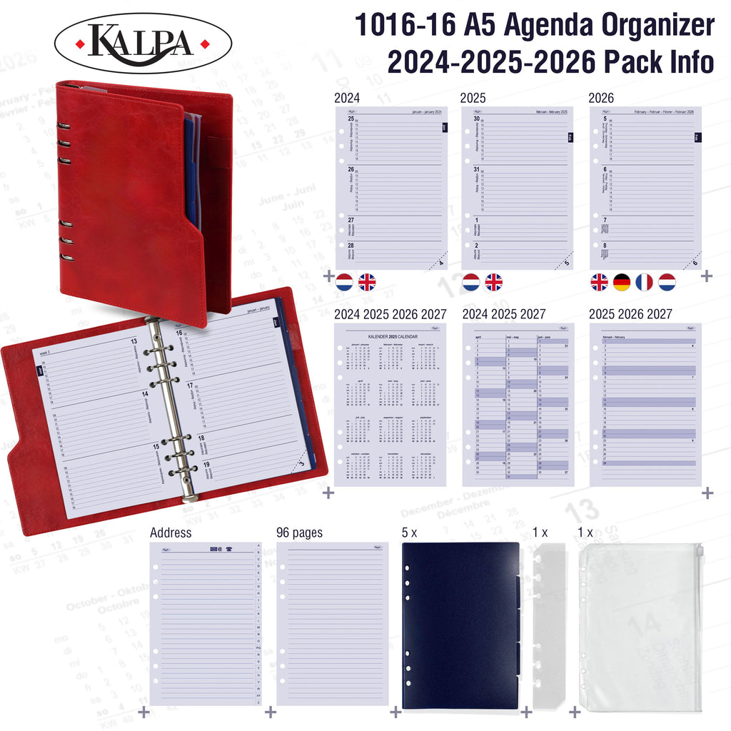 A5 6 Ring Planner Organizer with 2024 2025 2026 Pack Info