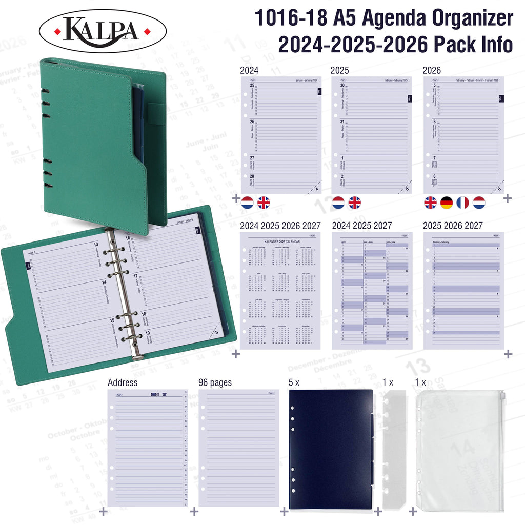 A5 6 Ring Planner Agenda with 2024 2025 2026 Pack Info