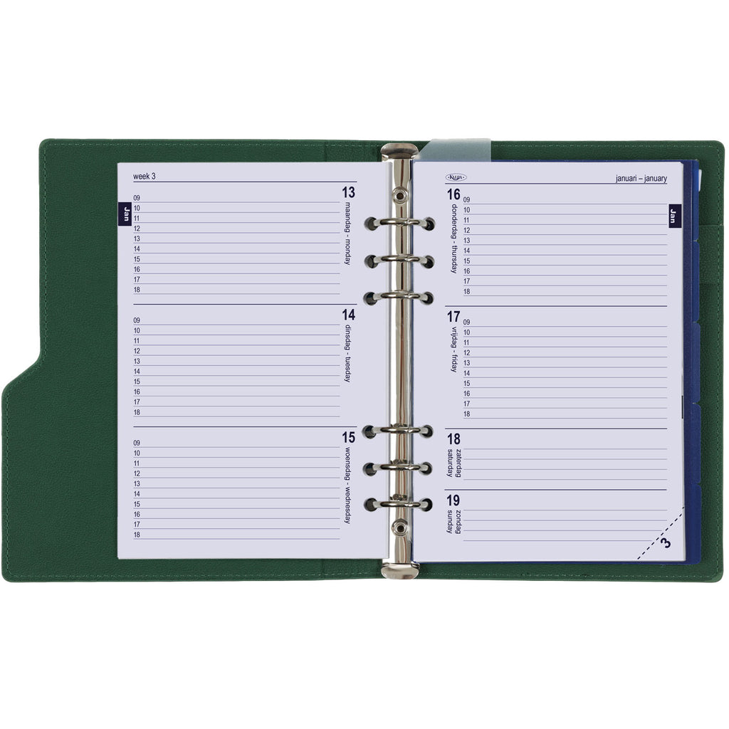 A5 Refillable 6 Ring Planner Green with Free Weekly Refills