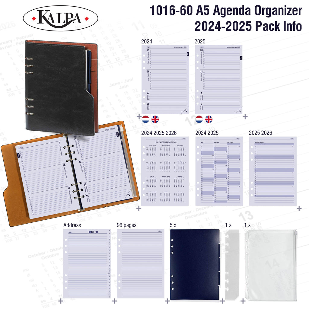 Clipbook Refillable A5 6 Ring Binder Agenda with 2024 2025 Pack Info