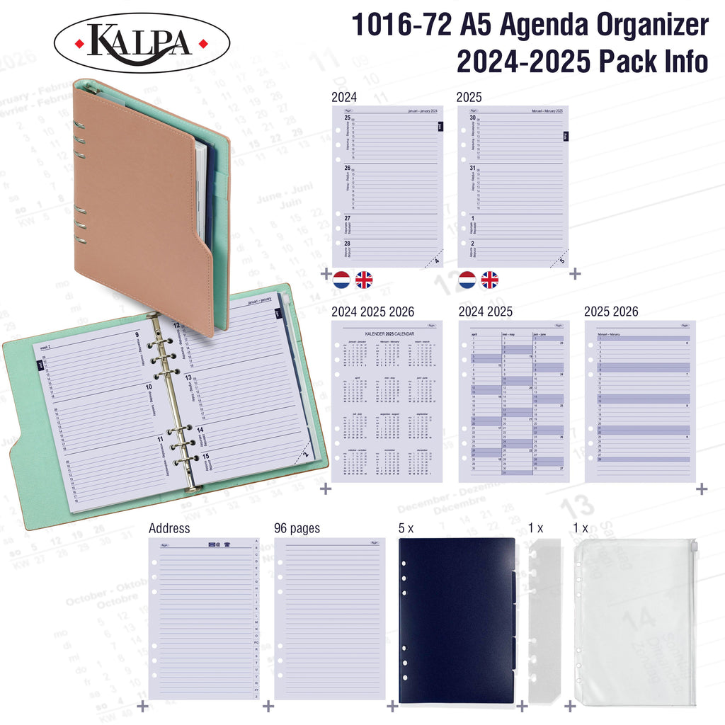 Clipbook A5 6 Ring Binder Agenda with 2024 2025 Pack Info