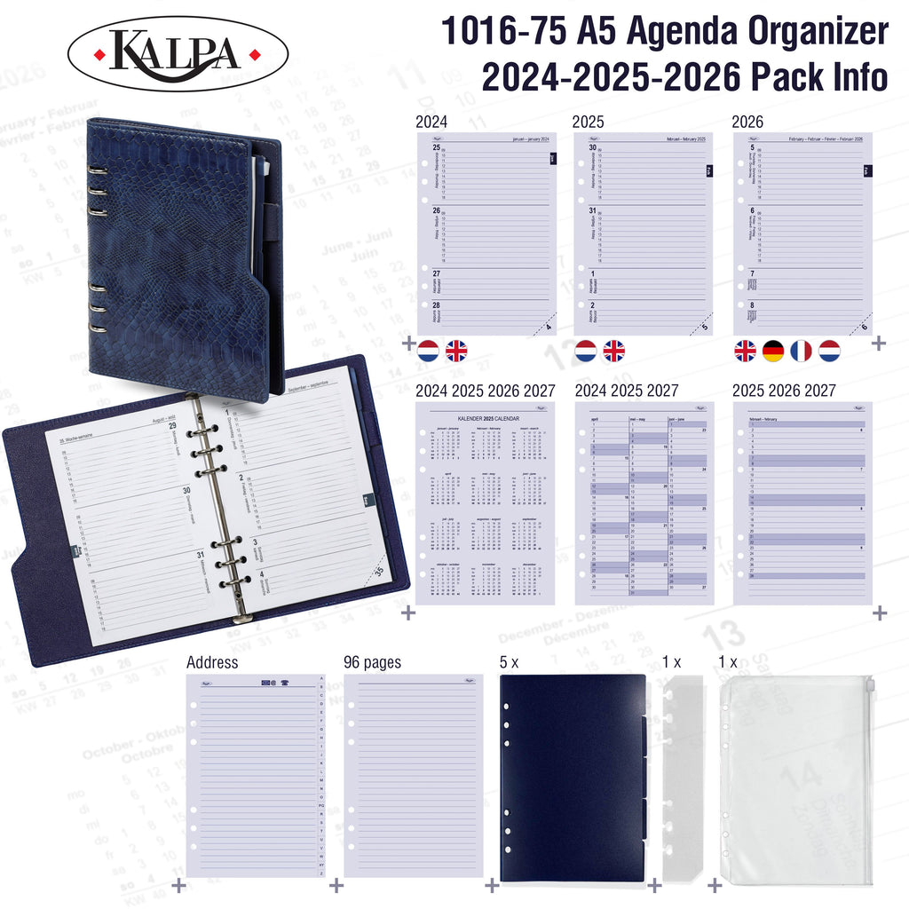 Clipbook A5 Ring Binder Planner with 2024 2025 2026 Pack Info
