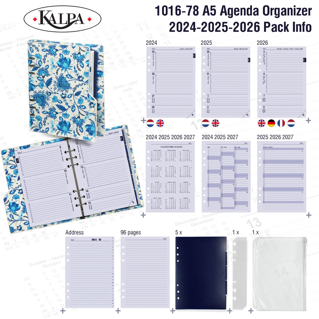 Clipbook A5 Ring Binder Organizer with 2024 2025 2026 Pack Info
