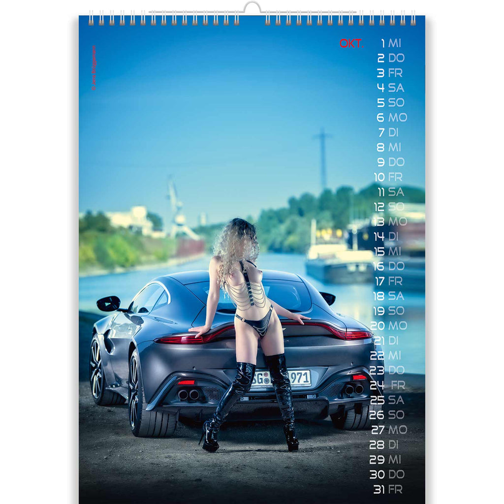 Naked Chick in Leather Pants in Sexy Car Calendar