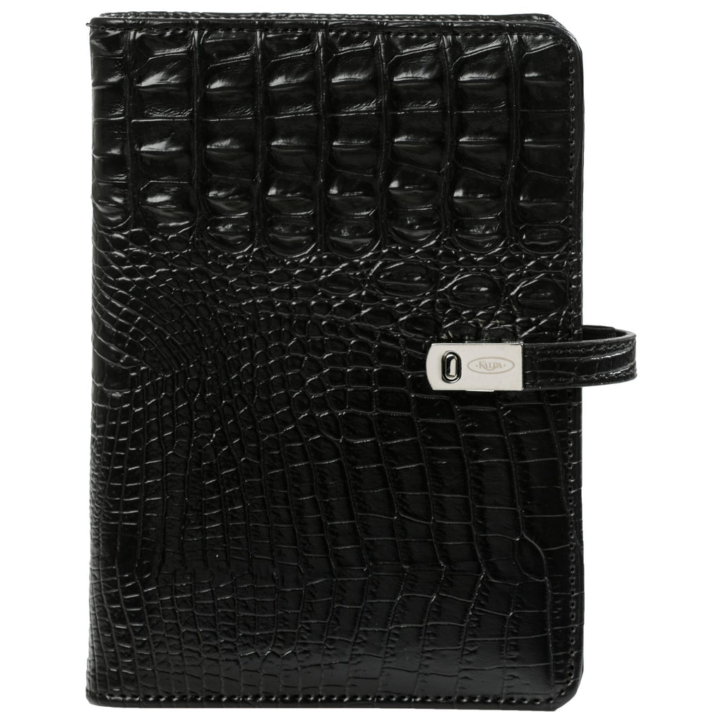 Front View of Refillable Personal Ring Binder Planner Croco Black