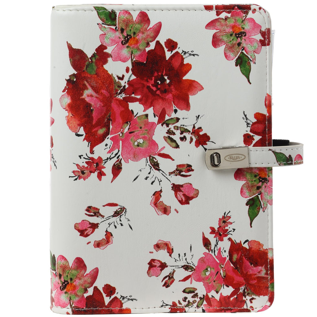 Front View of Personal Organizer Ring Binder Red Flowers